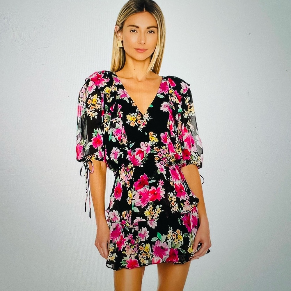 Yuki Kim “Hailey” dress, size Medium. Black floral New, with tags